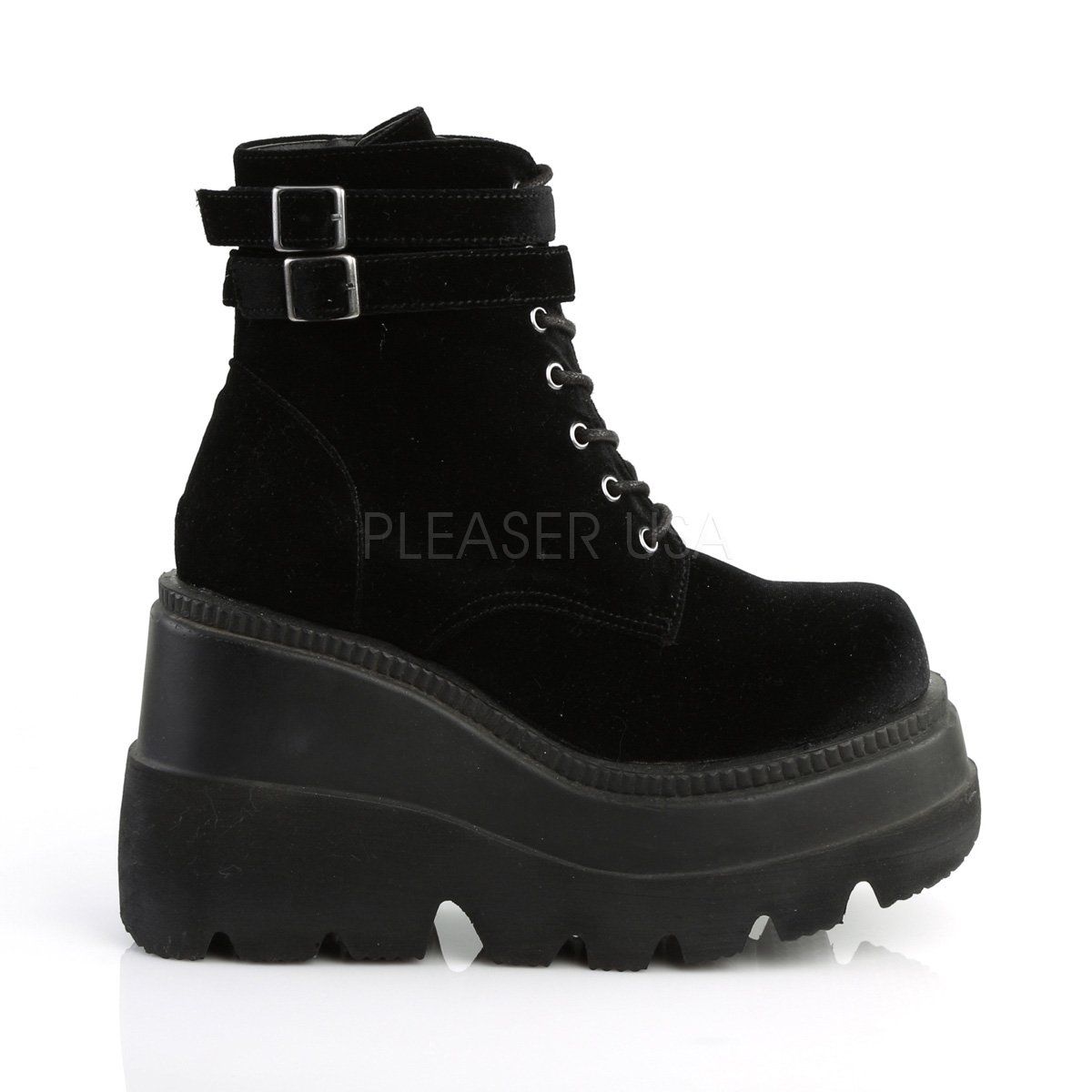 SHAKER-52 Black Velvet Ankle Boot Demonia