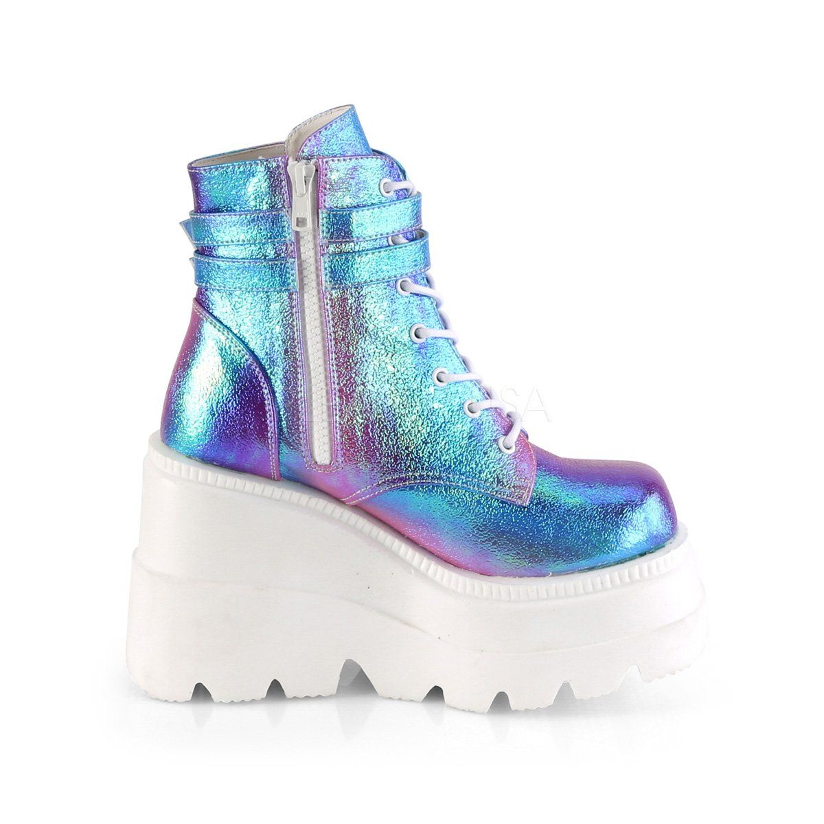 SHAKER-52 Purple Multi Iridescent Vegan Leather Ankle Boot Demonia