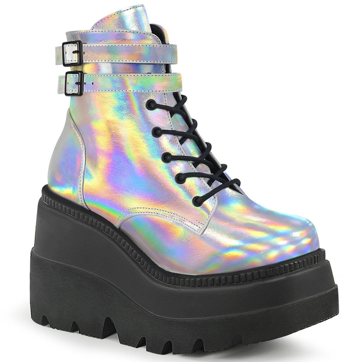 SHAKER-52 Silver Hologram Ankle Boot Demonia