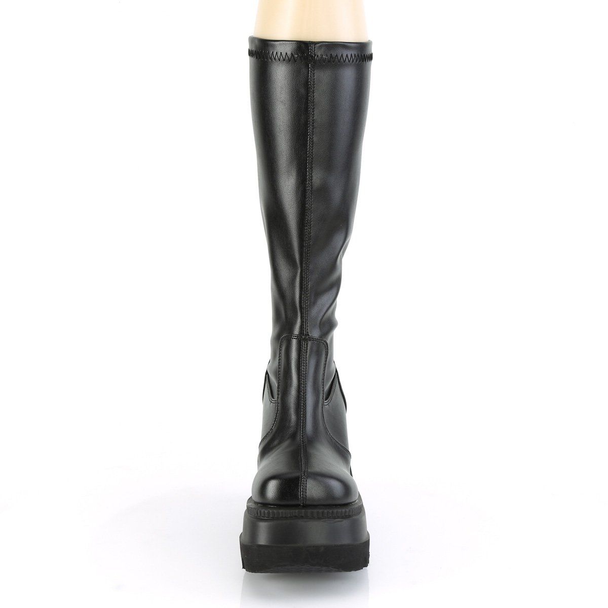 SHAKER-65 Black Stretch Vegan Leather Knee Boot Demonia