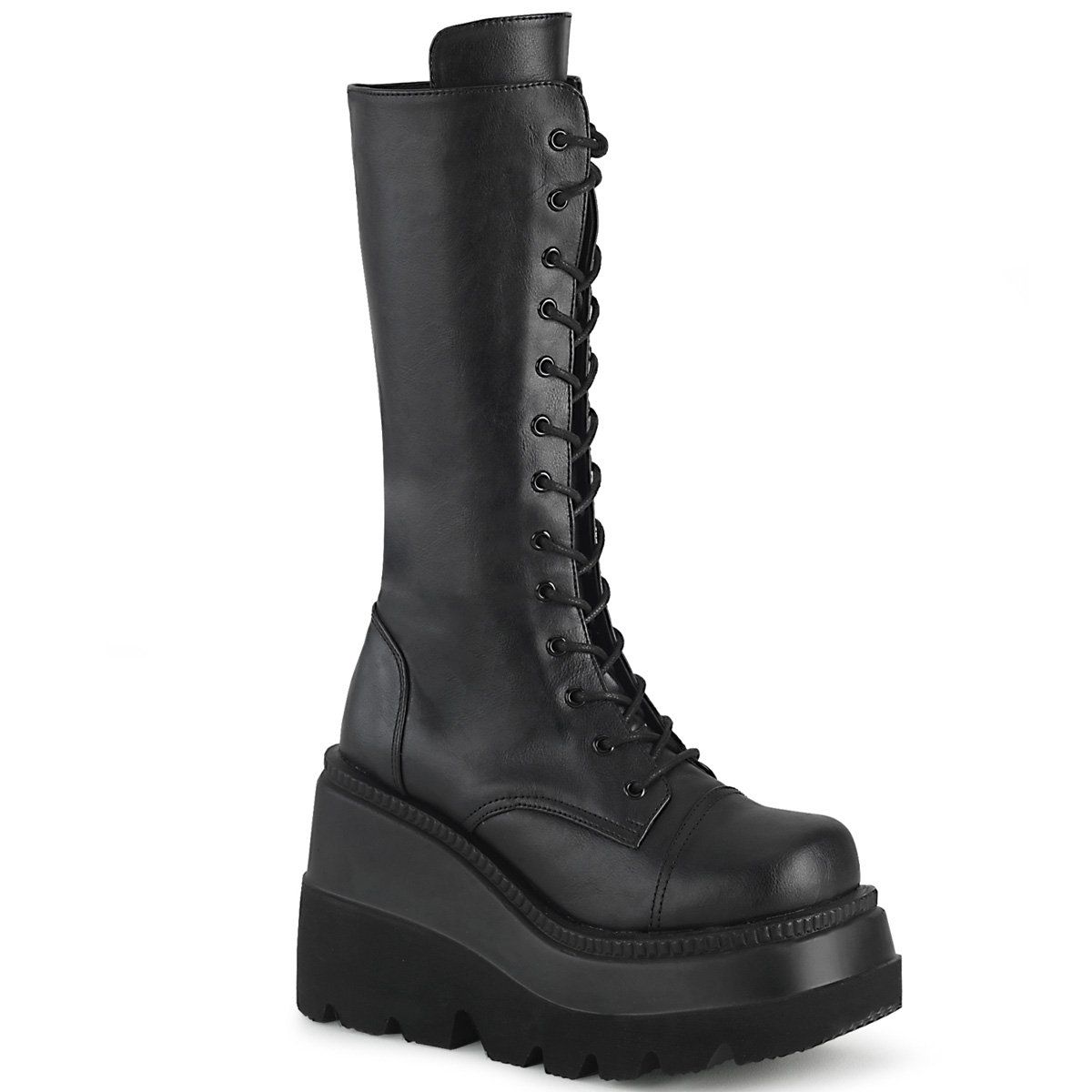 SHAKER-72 Black Vegan Leather Mid-Calf Boot Demonia
