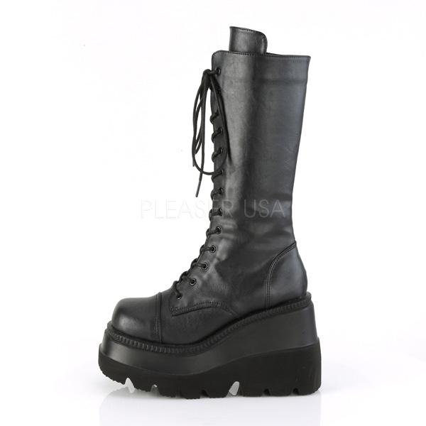 SHAKER-72 Black Vegan Leather Mid-Calf Boot Demonia