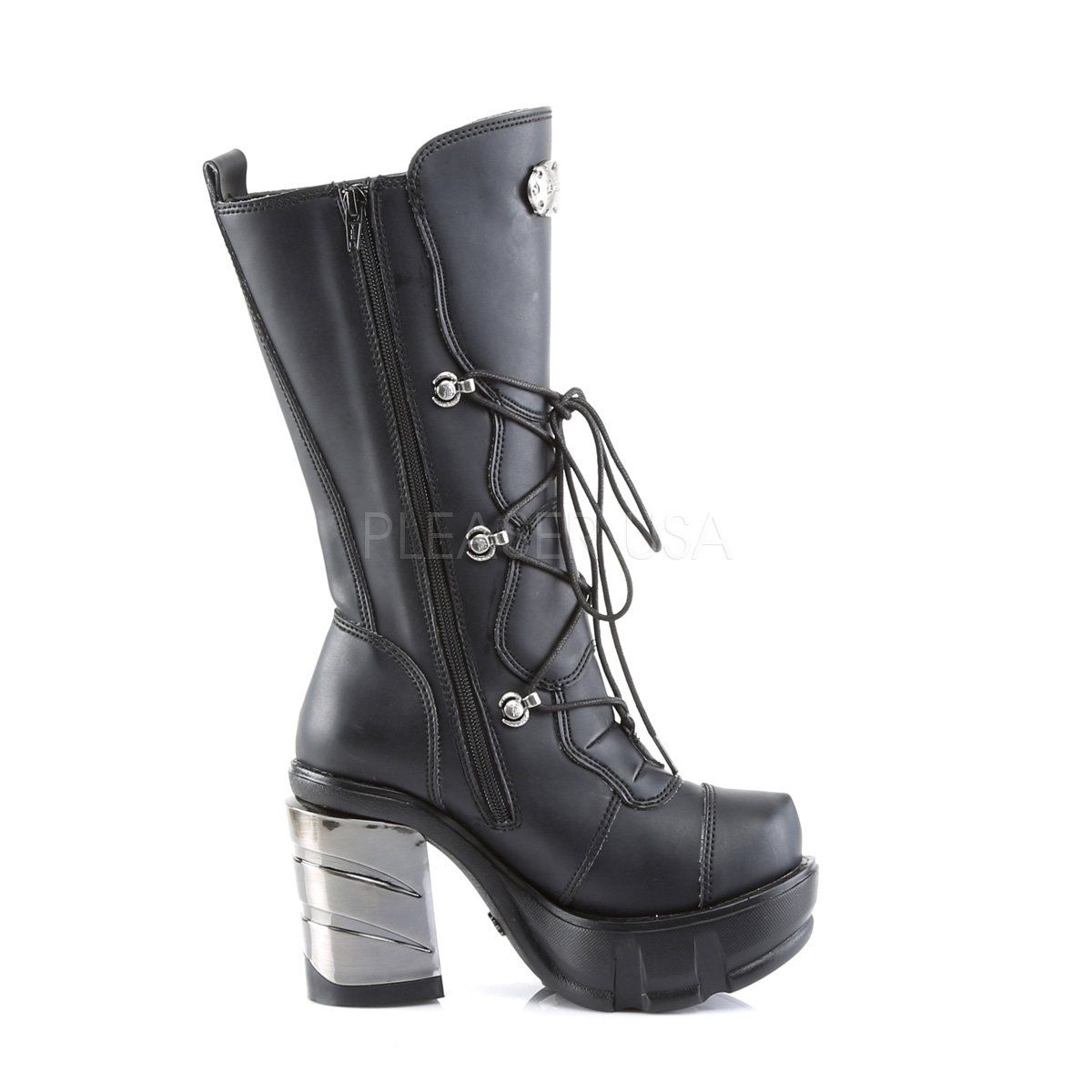 SINISTER-203 Black Vegan Leather Calf Boot Demonia