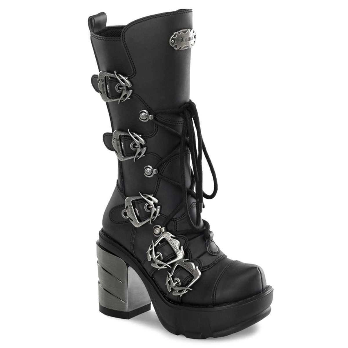 SINISTER-203 Black Vegan Leather Calf Boot Demonia