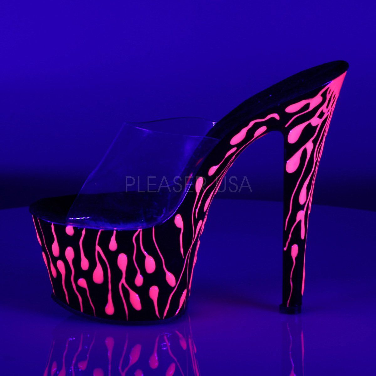 SKY-301-5 Clear/Black-Neon Hot Pink Slide Pleaser