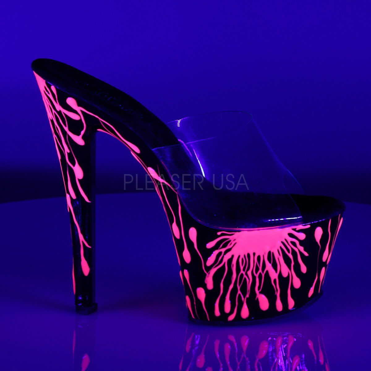 SKY-301-5 Clear/Black-Neon Hot Pink Slide Pleaser