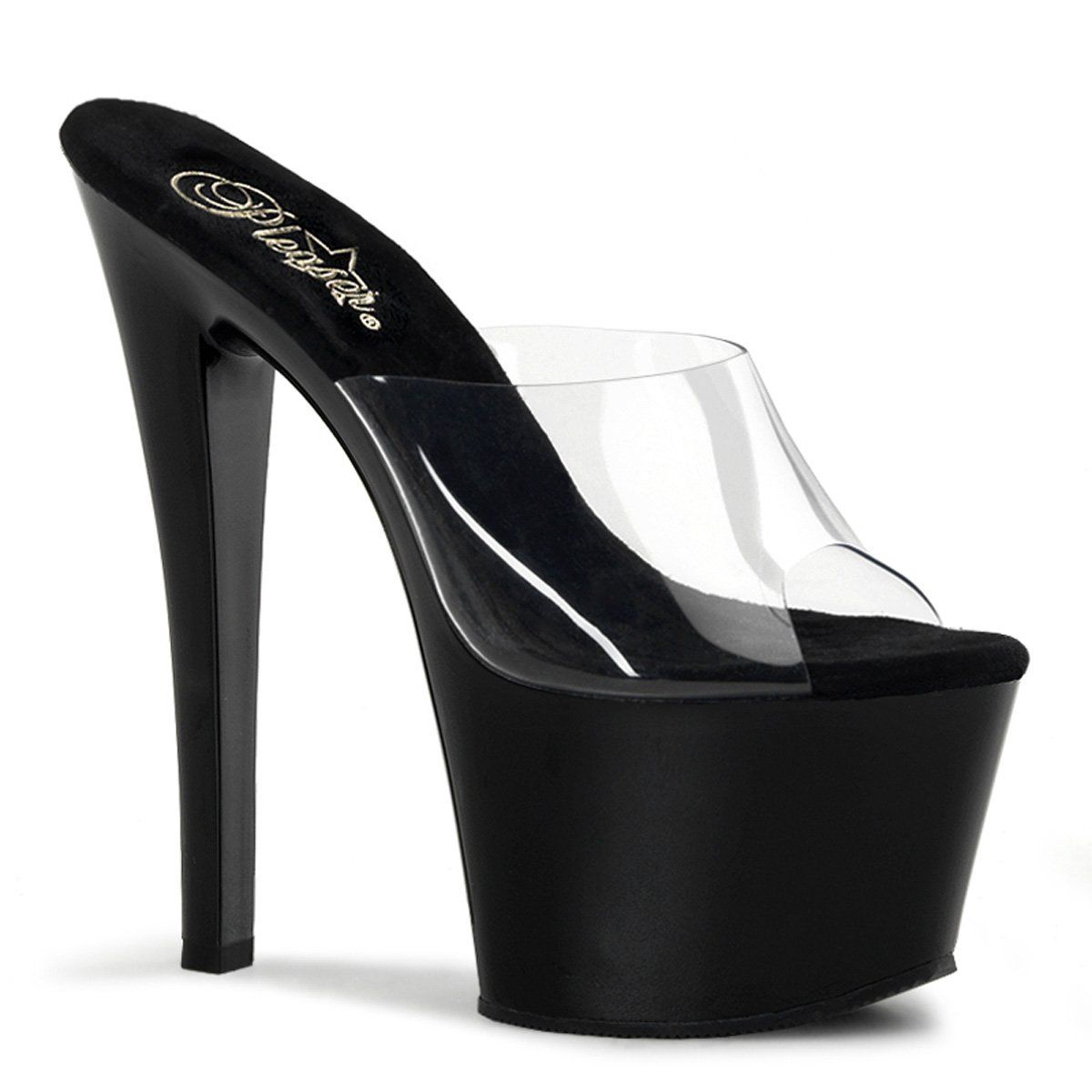 SKY-301 Clear/Black Platform Sandal Pleaser