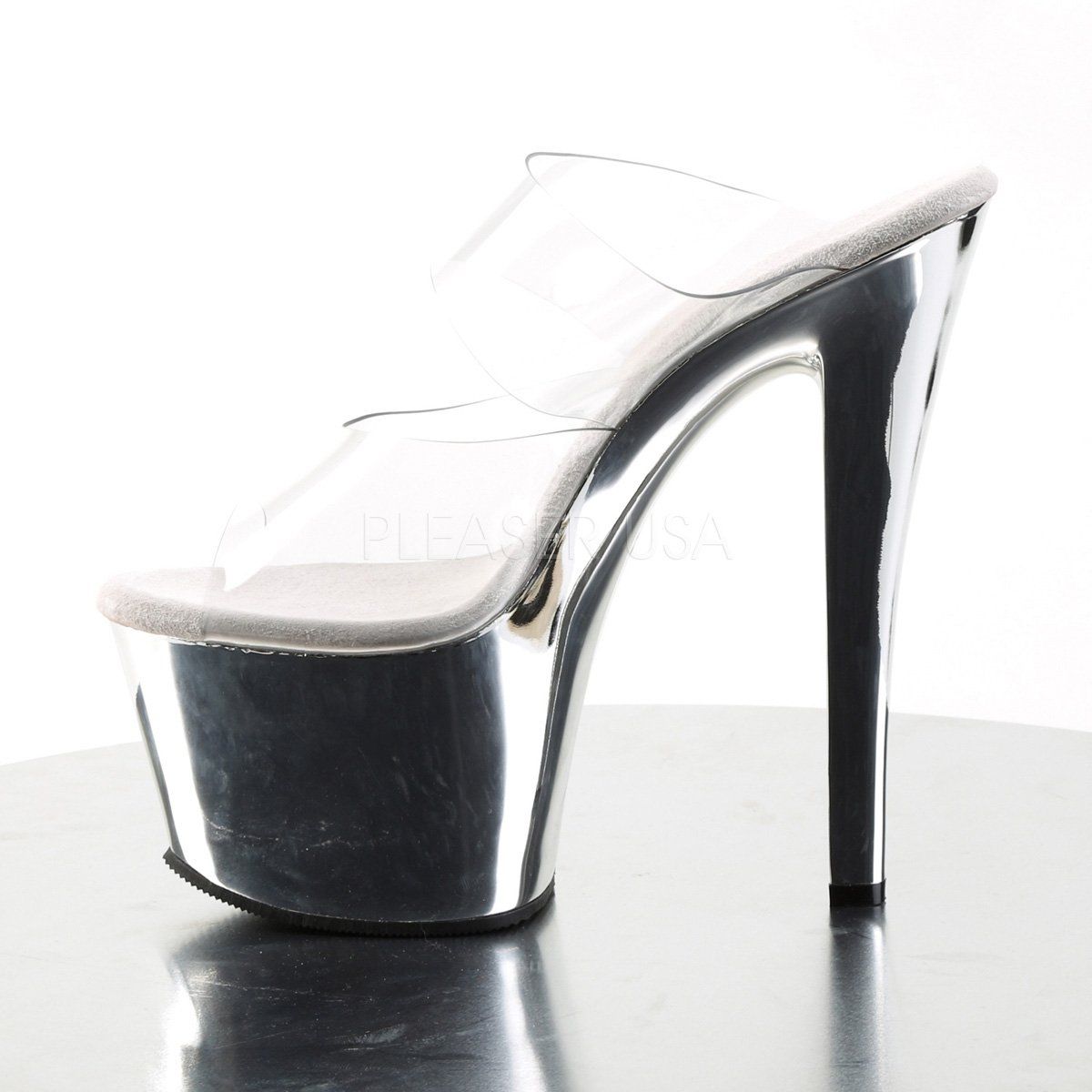 SKY-302 Clear/Silver Chrome Slide Pleaser