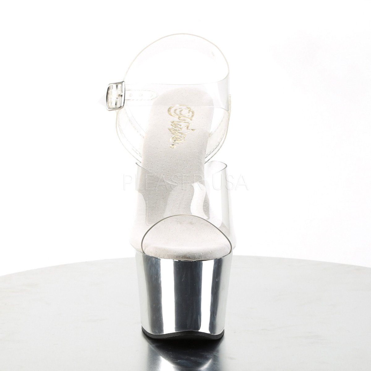 SKY-308 Clear/Silver Chrome Platform Sandal Pleaser