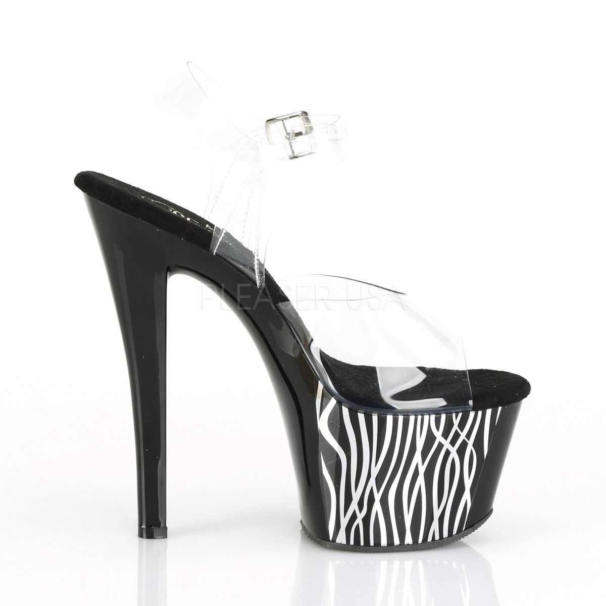 SKY-308CP-2 Clear/Black-Silver Chrome Platform Sandal Pleaser