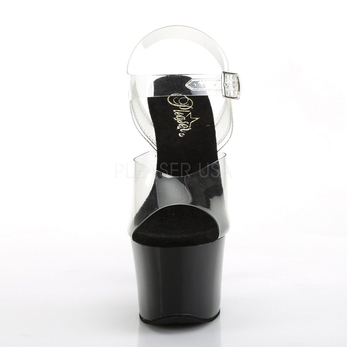 SKY-308CRS Clear/Black-Champagne AB Rhinestone Platform Sandal Pleaser
