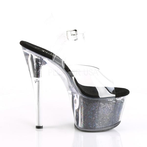 SKY-308GF Clear/Black Multi Glitter Platform Sandal Pleaser