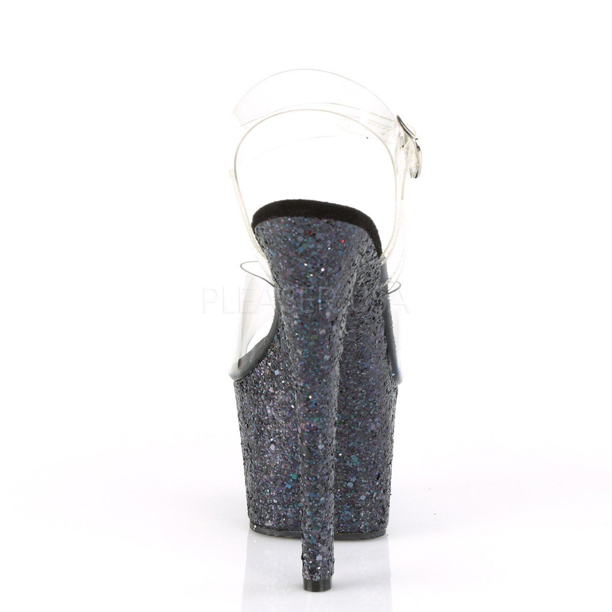 SKY-308LG Clear/Black Multi Glitter Platform Sandal Pleaser
