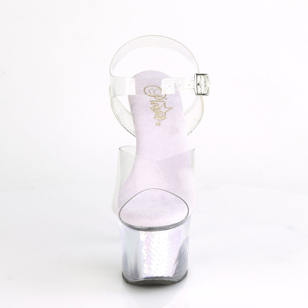 SKY-308MC Clear/Lavender Hologram Inserts Platform Sandal Pleaser