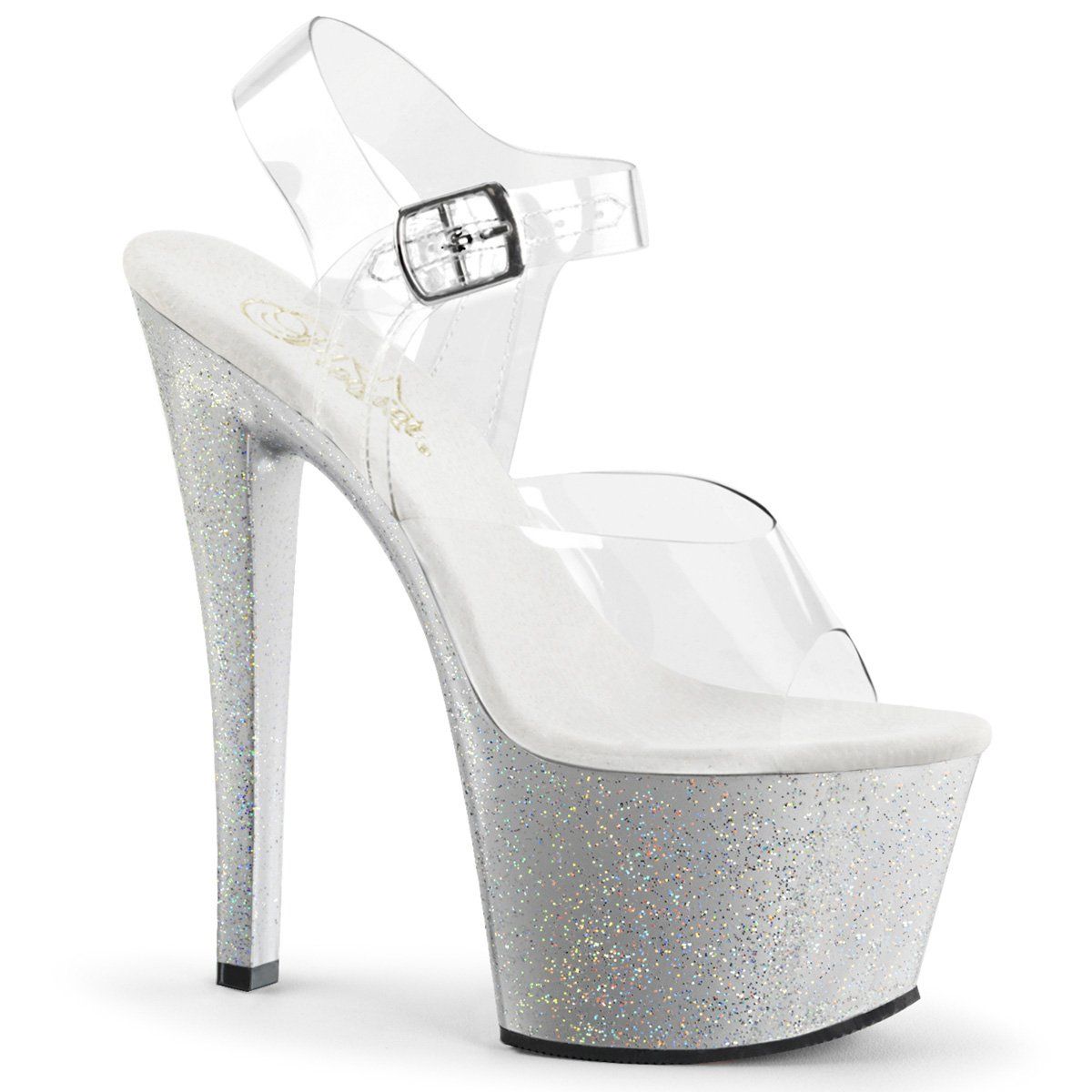 SKY-308MG Clear/Silver Platform Sandal Pleaser