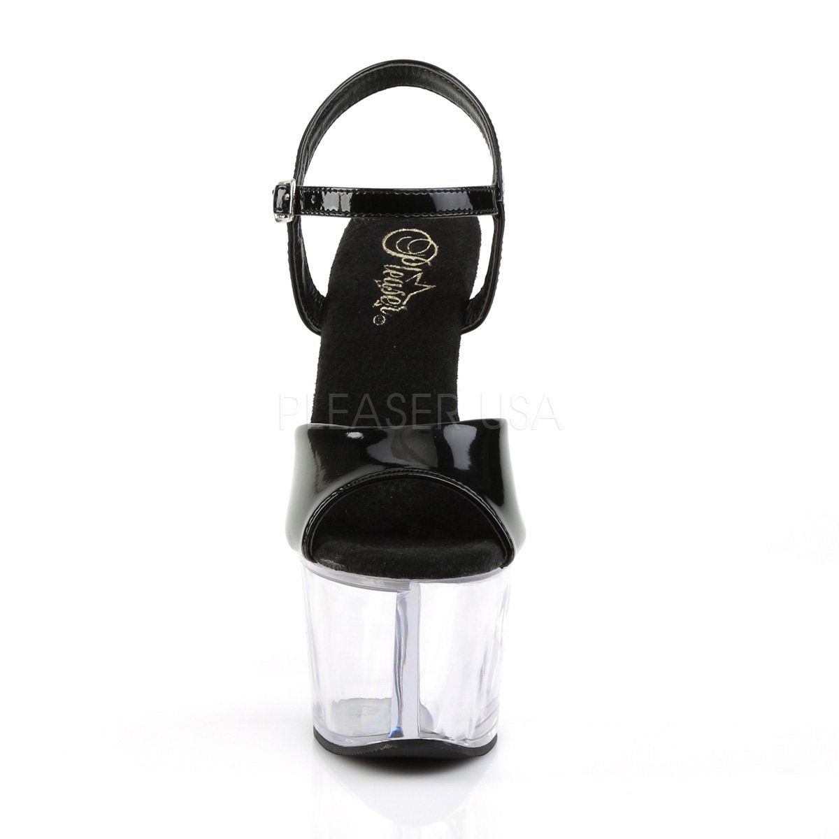 SKY-309 Black Patent/Clear Platform Sandal Pleaser