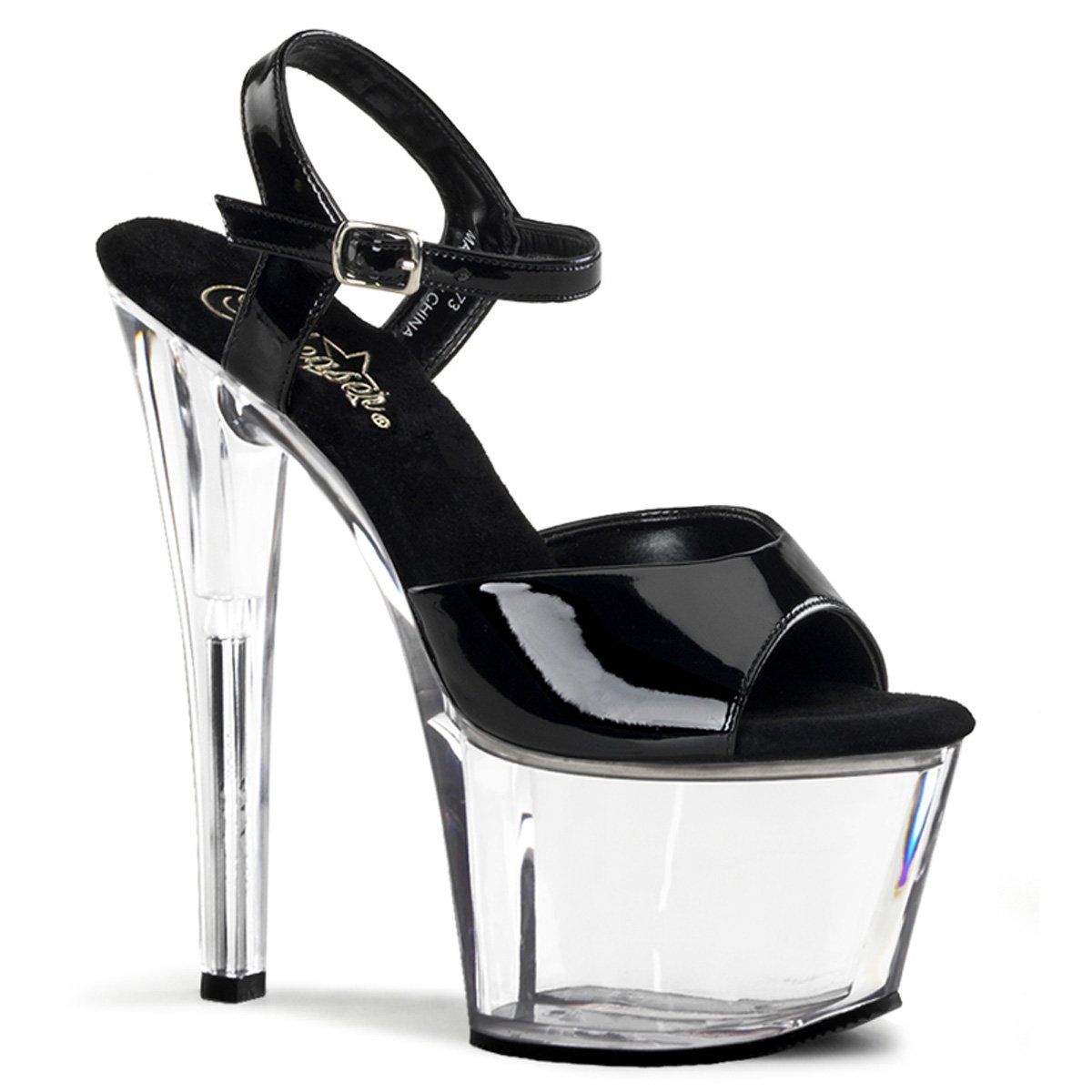 SKY-309 Black Patent/Clear Platform Sandal Pleaser