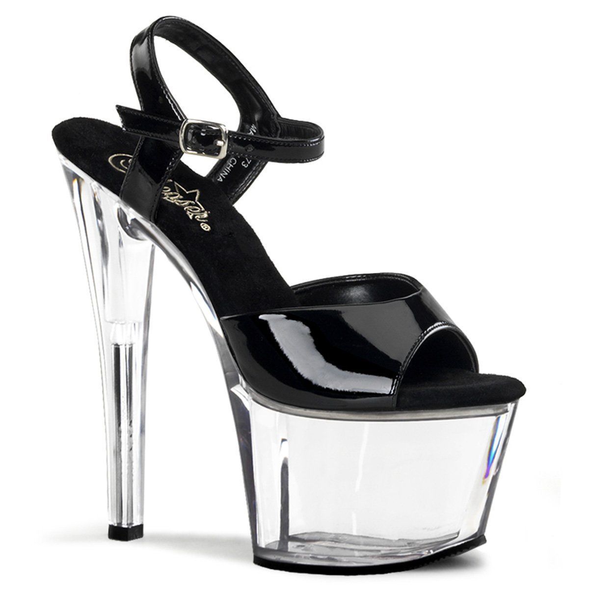 SKY-309 Black Patent/Clear Platform Sandal Pleaser