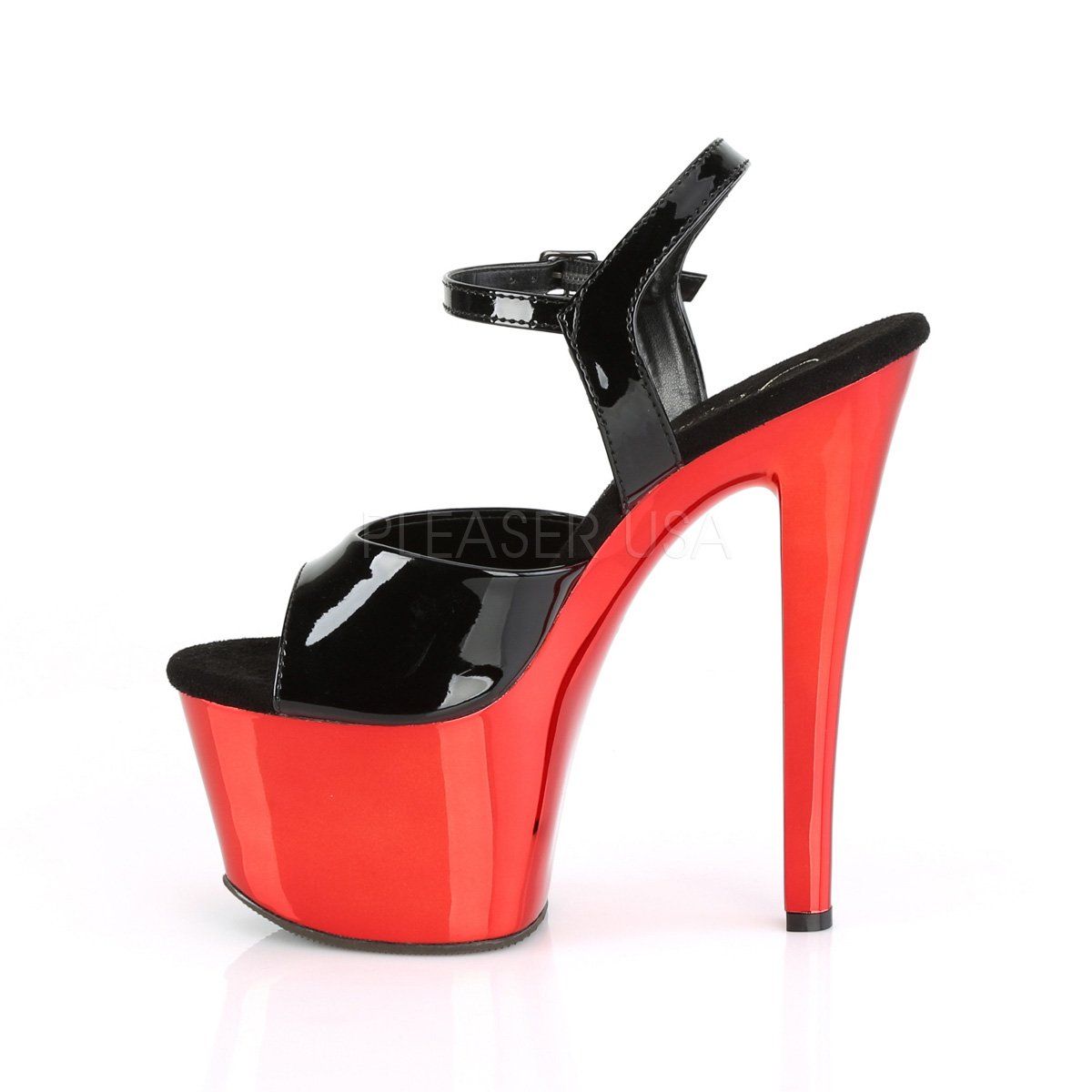 SKY-309 Black Patent/Red Chrome Platform Sandal Pleaser