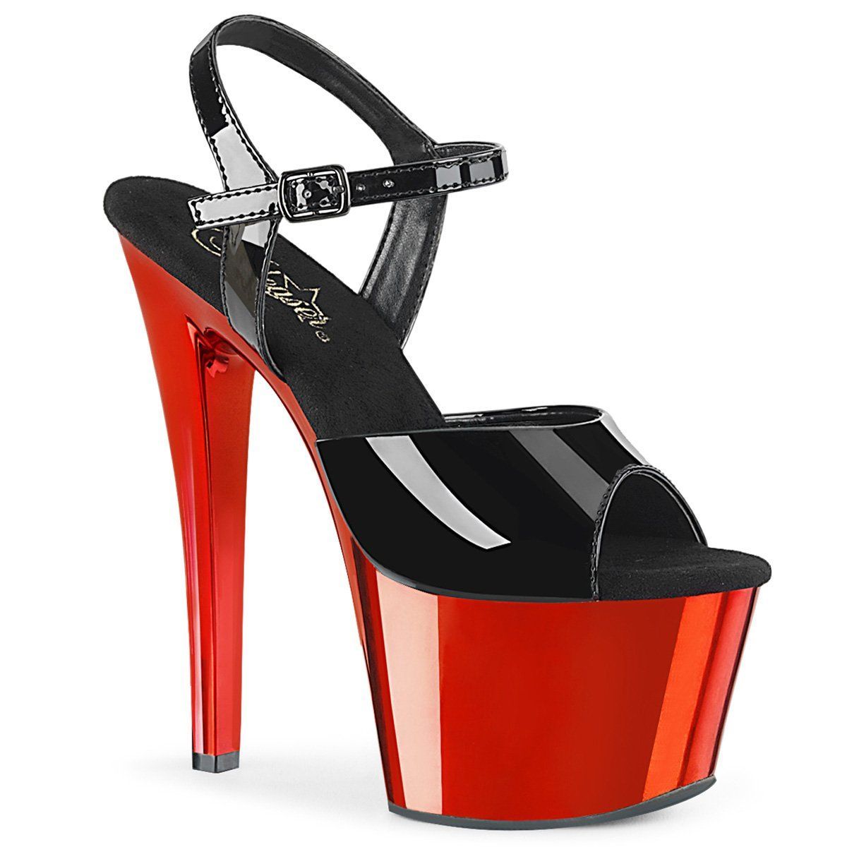 SKY-309 Black Patent/Red Chrome Platform Sandal Pleaser