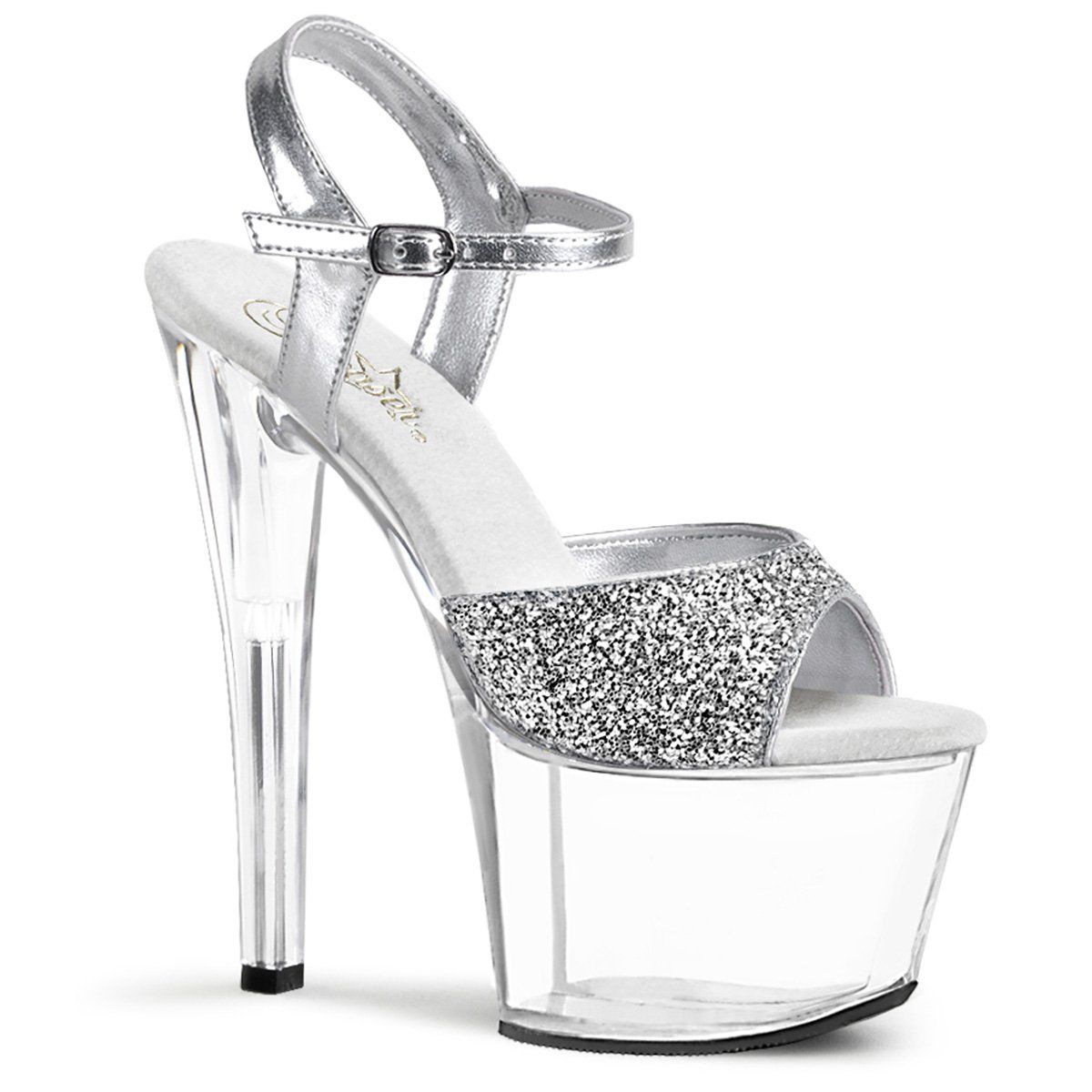 SKY-310 Silver Glitter/Clear Platform Sandal Pleaser