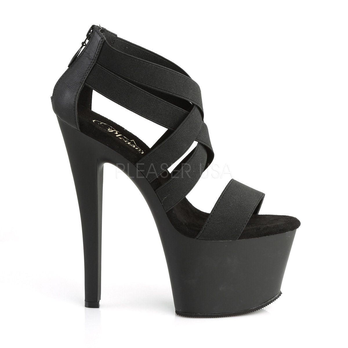 SKY-369 Black Elastic Band Platform Sandal Pleaser