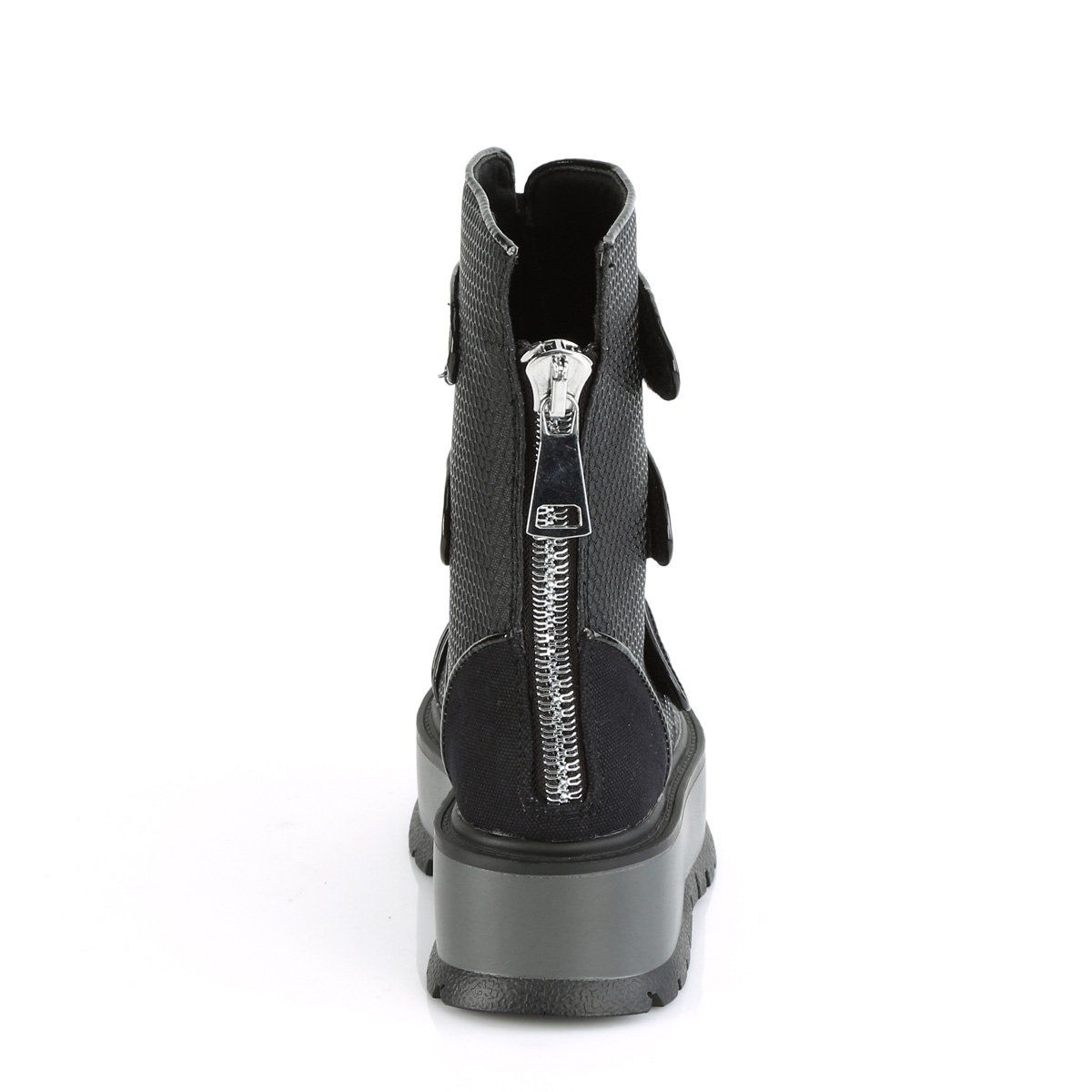 SLACKER-101 Black Vegan Leather-Canvas Mid-Calf Boot Demonia