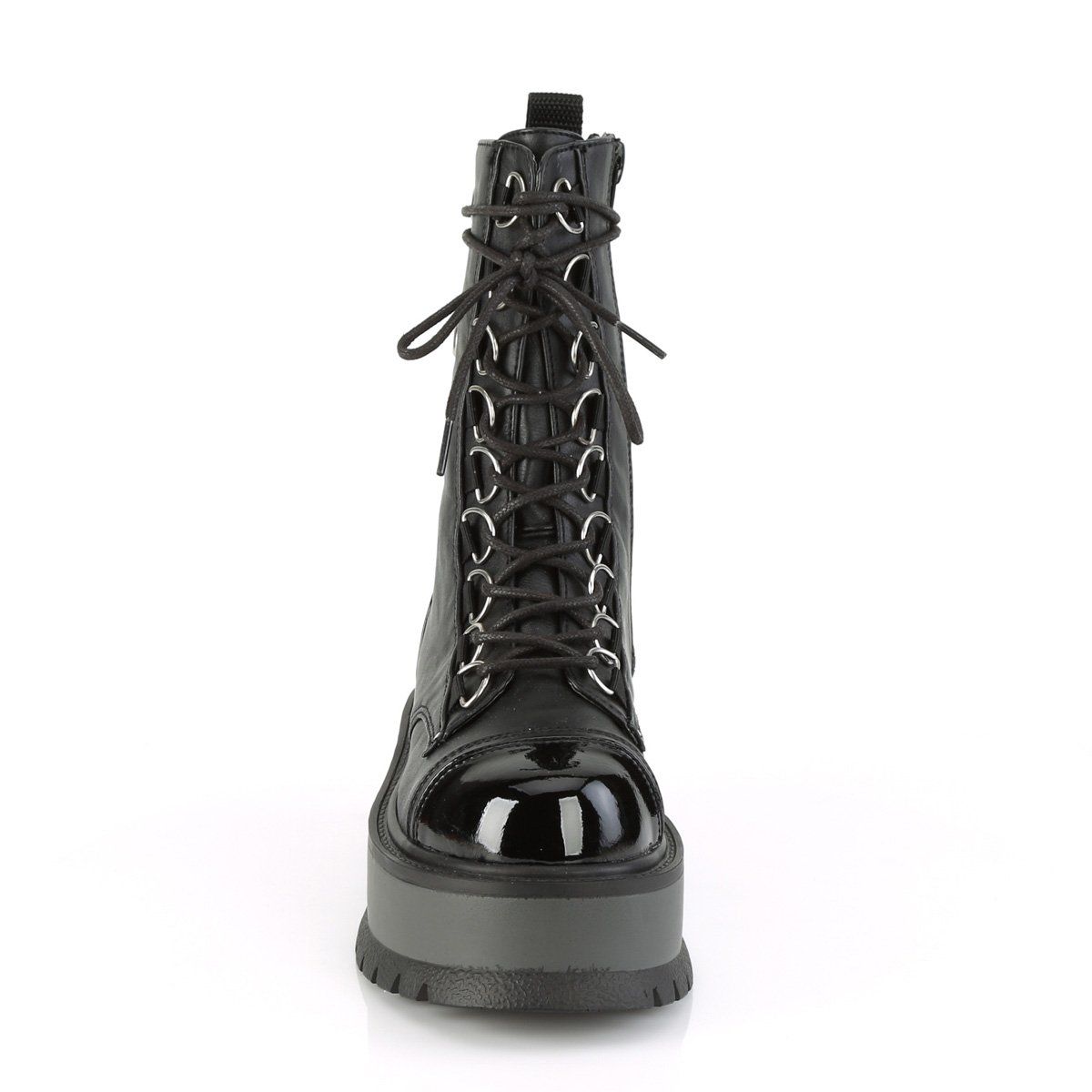 SLACKER-150 Black Vegan Leather-Patent Mid-Calf Boot Demonia