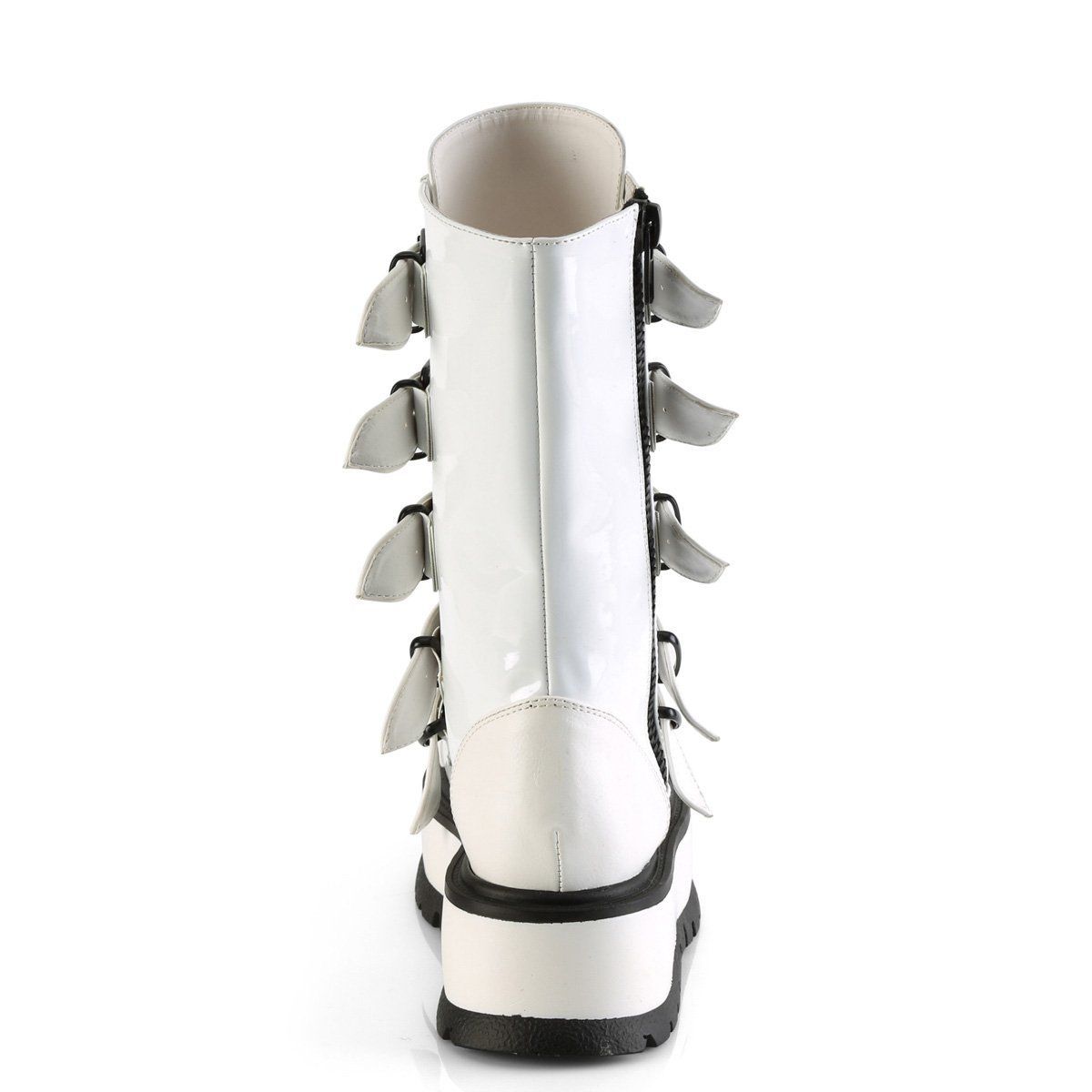 SLACKER-160 White Patent Mid-Calf Boot Demonia