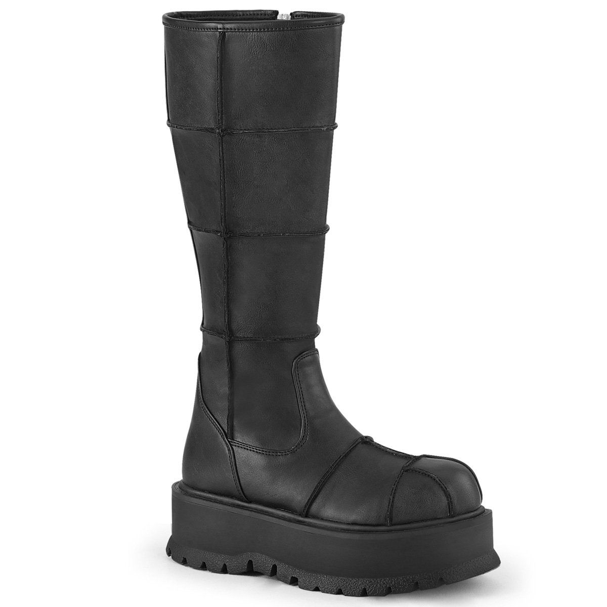 SLACKER-230 Black Vegan Leather Knee Boot Demonia