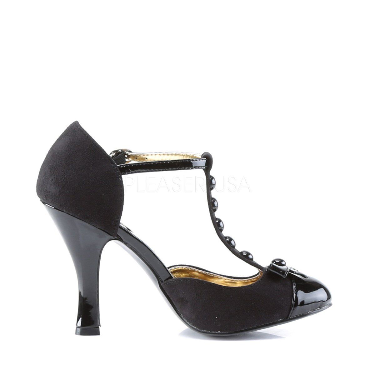 SMITTEN-10 Black Suede-Black Patent Pin Up Couture