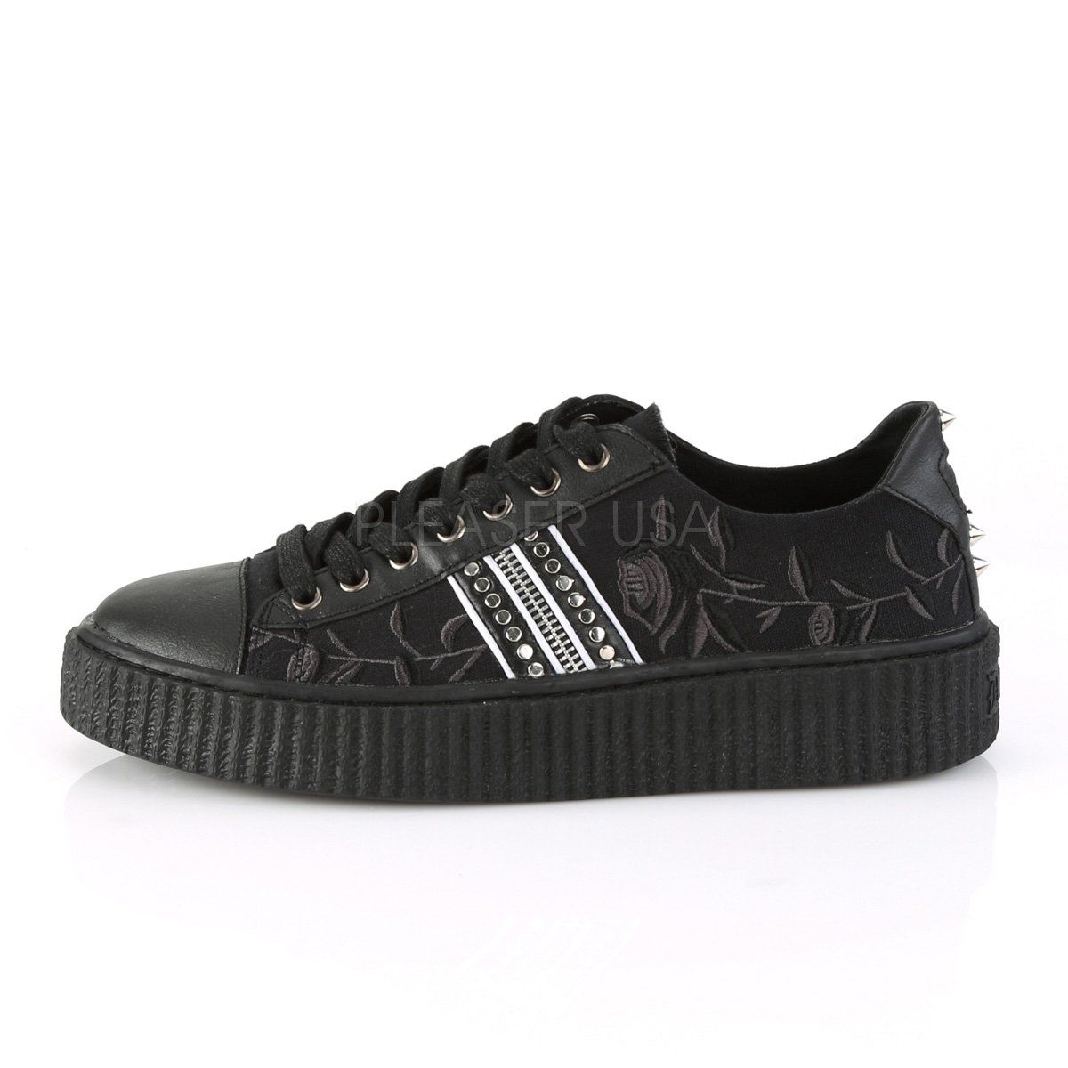 SNEEKER-106 Black Canvas-Black Pu Creeper Demonia