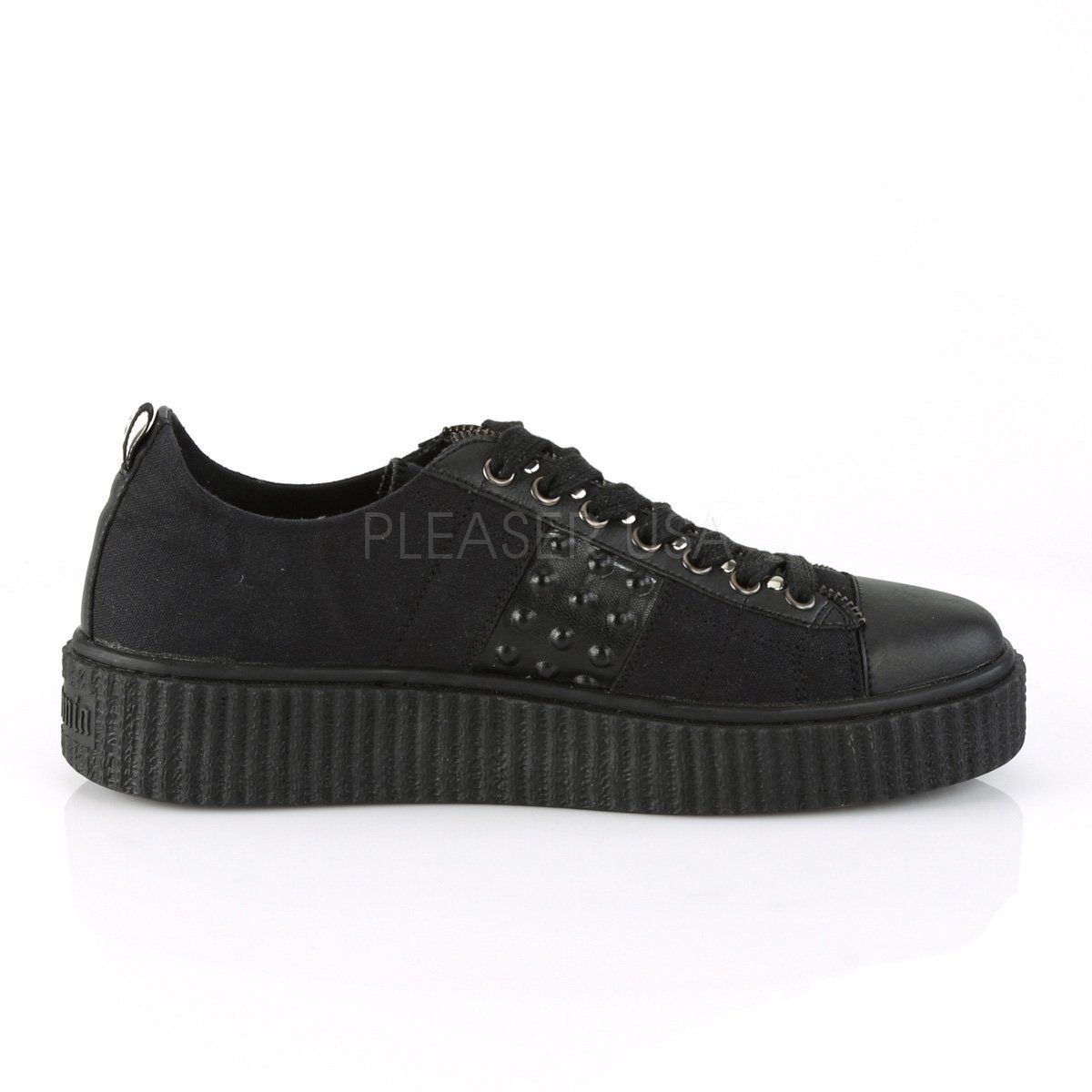SNEEKER-106 Black Canvas-Black Pu Creeper Demonia