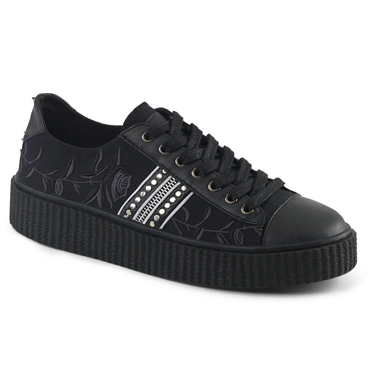 SNEEKER-106 Black Canvas-Black Pu Creeper Demonia