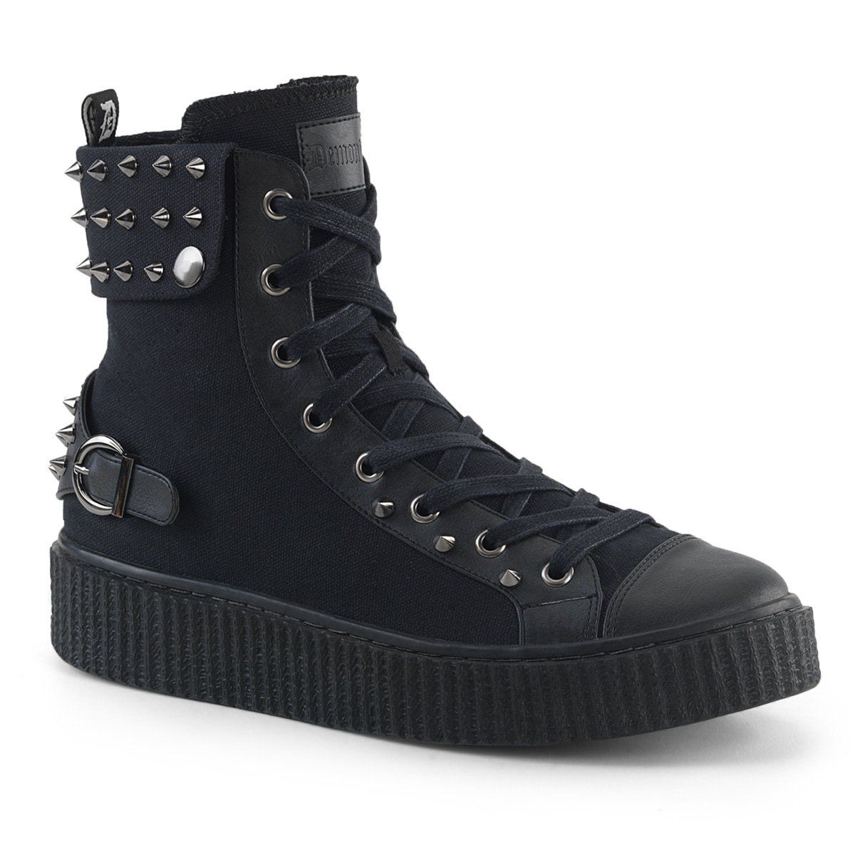 SNEEKER-266 Black Canvas-Vegan Leather Creeper Demonia