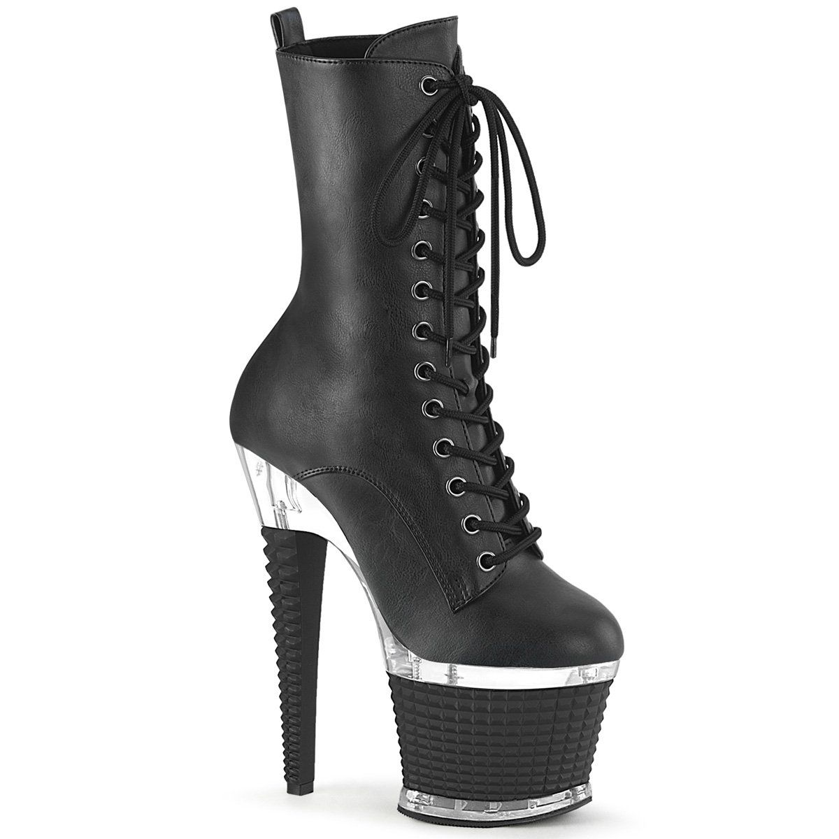 SPECTATOR-1040 Black Faux Leather/Clear Mid-Calf Boot Pleaser