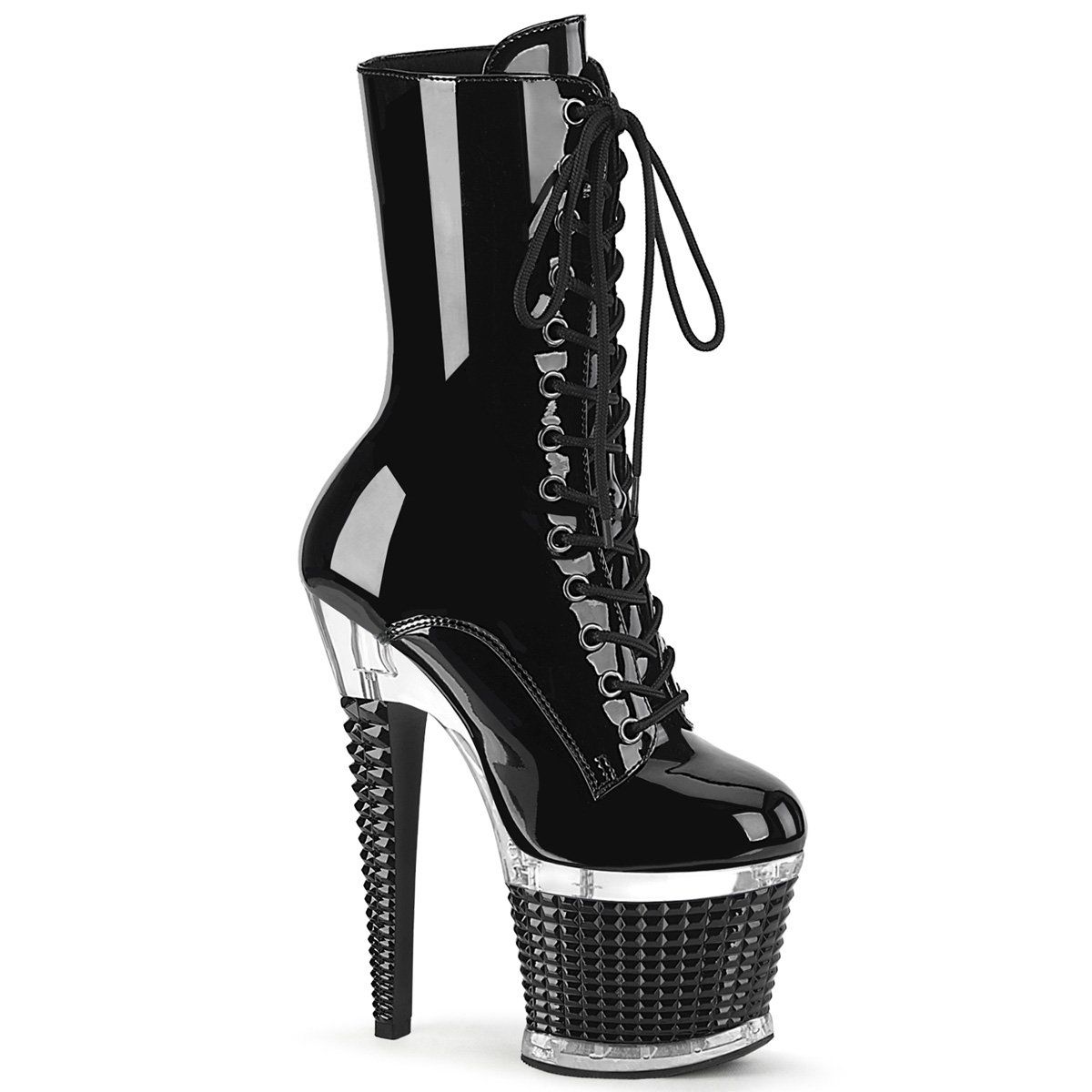 SPECTATOR-1040 Black Patent/Clear-Black Mid-Calf Boot Pleaser