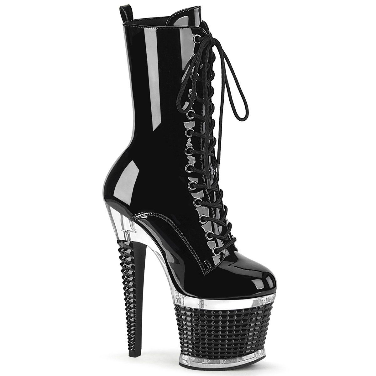 SPECTATOR-1040 Black Patent/Clear-Black Mid-Calf Boot Pleaser