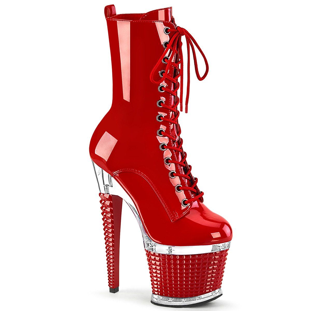 SPECTATOR-1040 Red/Clear-Red Mid-Calf Boot Pleaser