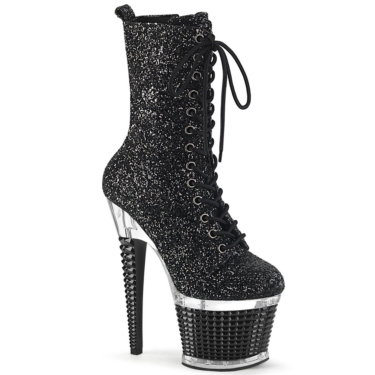 SPECTATOR-1040G Black Glitter/Clear-Black Mid-Calf Boot Pleaser