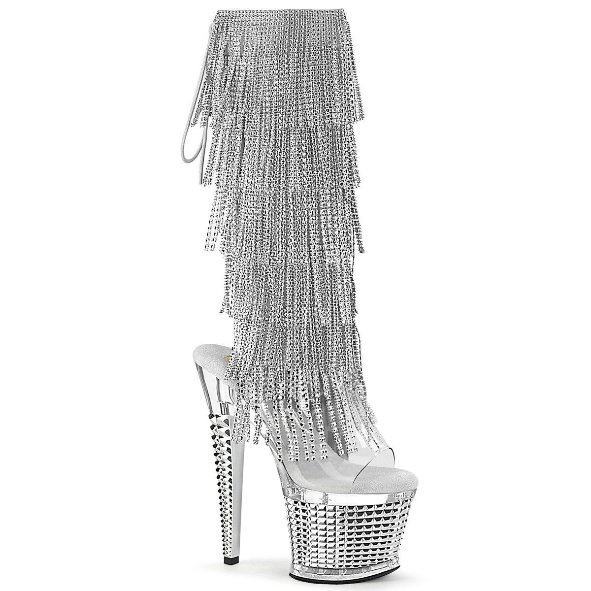 SPECTATOR-2017RSF Clear-Silver Chrome Knee Boot Pleaser