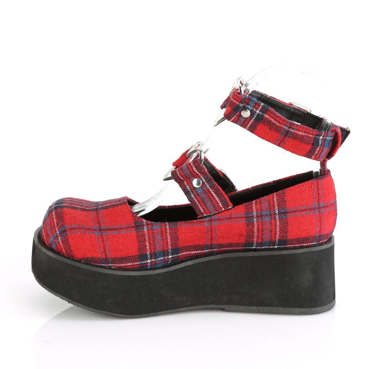 SPRITE-02 Red Plaid Fabric Mary Janes Demonia