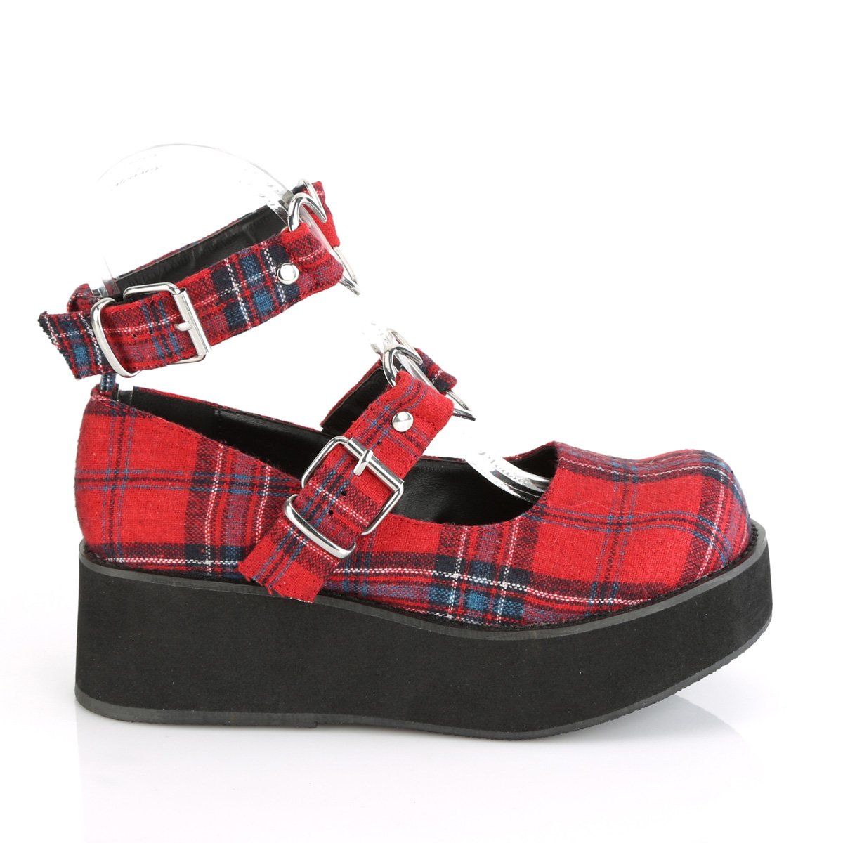 SPRITE-02 Red Plaid Fabric Mary Janes Demonia
