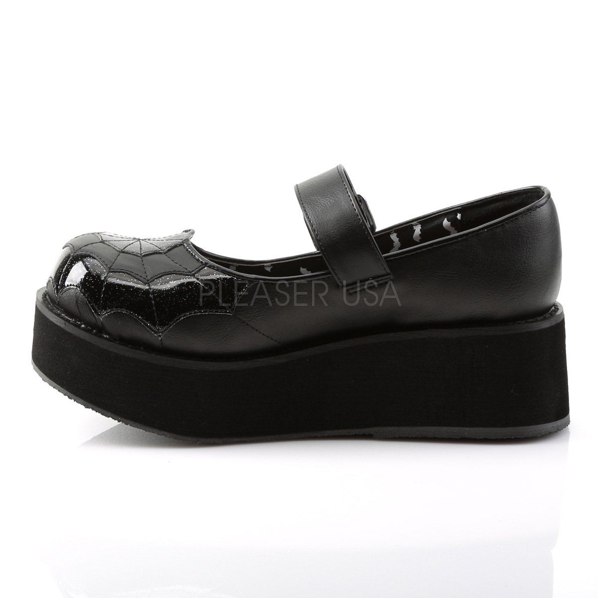 SPRITE-05 Black Vegan Leather-Black Patent Mary Janes Demonia