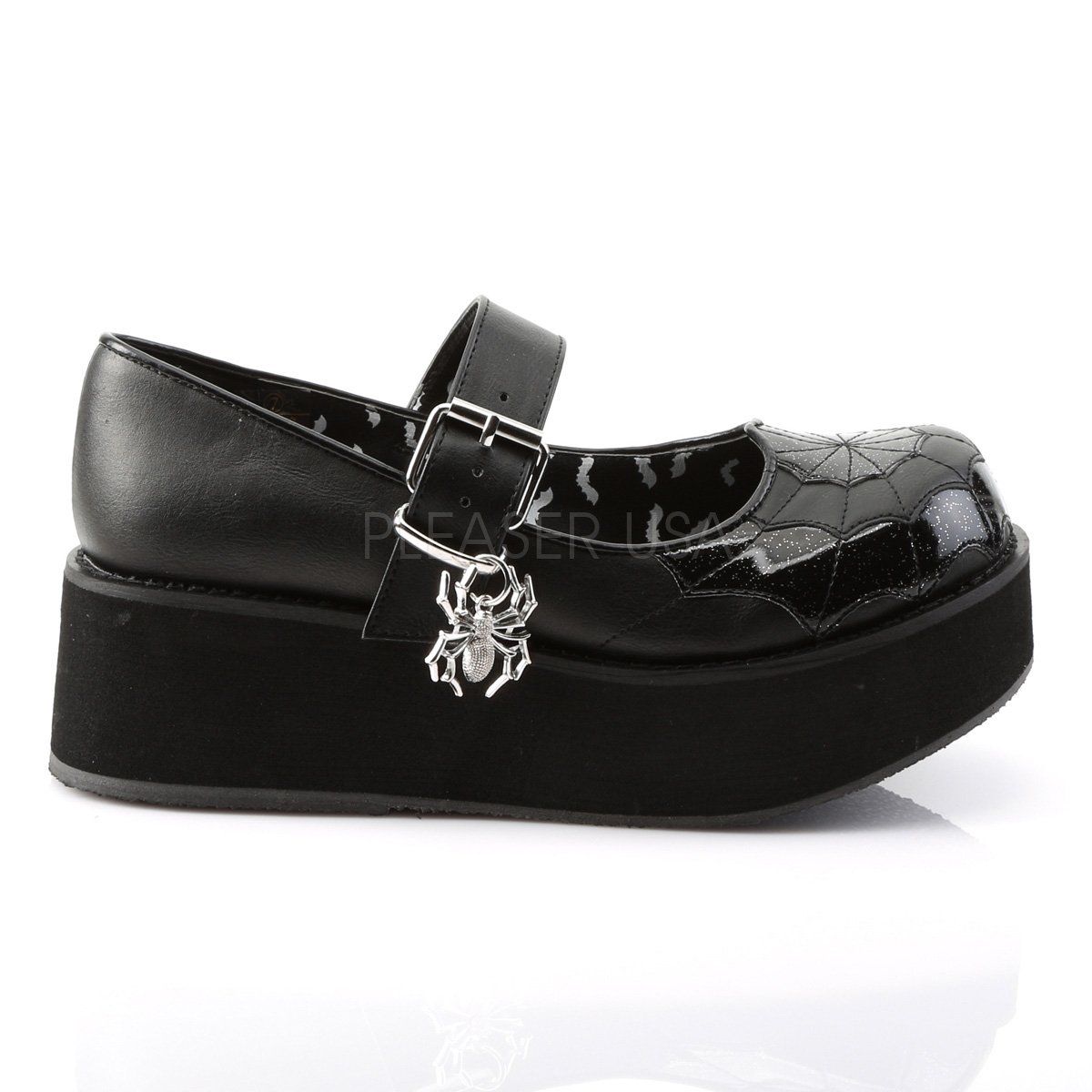 SPRITE-05 Black Vegan Leather-Black Patent Mary Janes Demonia