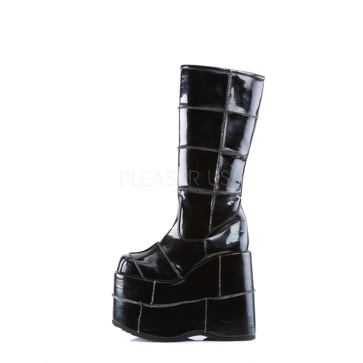 STACK-301 Black Vegan Leather Knee Boot Demonia