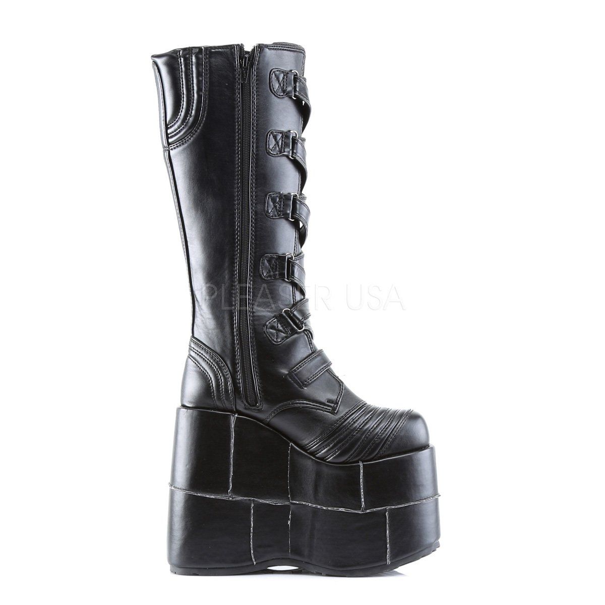 STACK-308 Black Vegan Leather Knee Boot Demonia