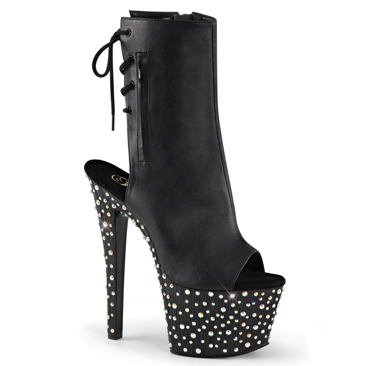 STARDANCE-1018-7 Black/Silver Multi Rhinestone Ankle Boot Pleaser