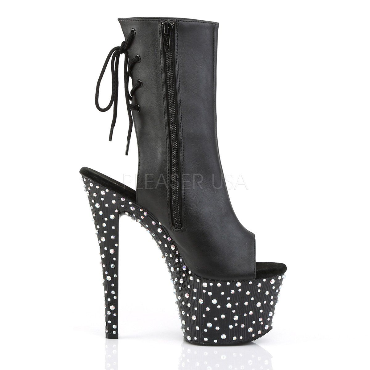 STARDANCE-1018-7 Black/Silver Multi Rhinestone Ankle Boot Pleaser