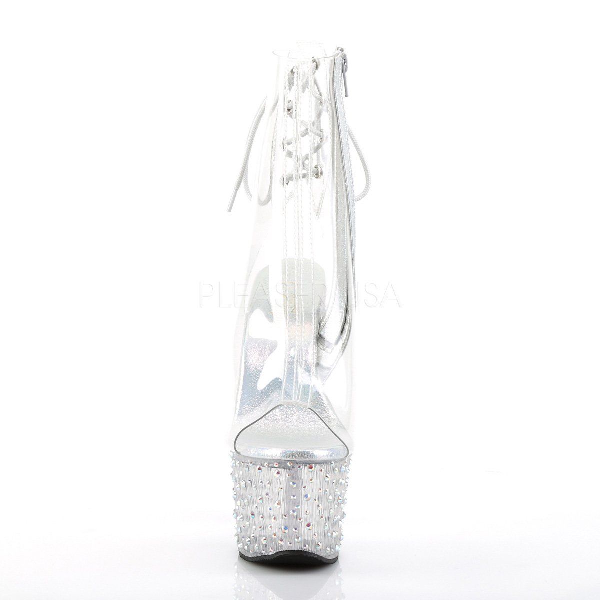 STARDANCE-1018C-7 Clear-Silver Multi Rhinestone Ankle Boot Pleaser